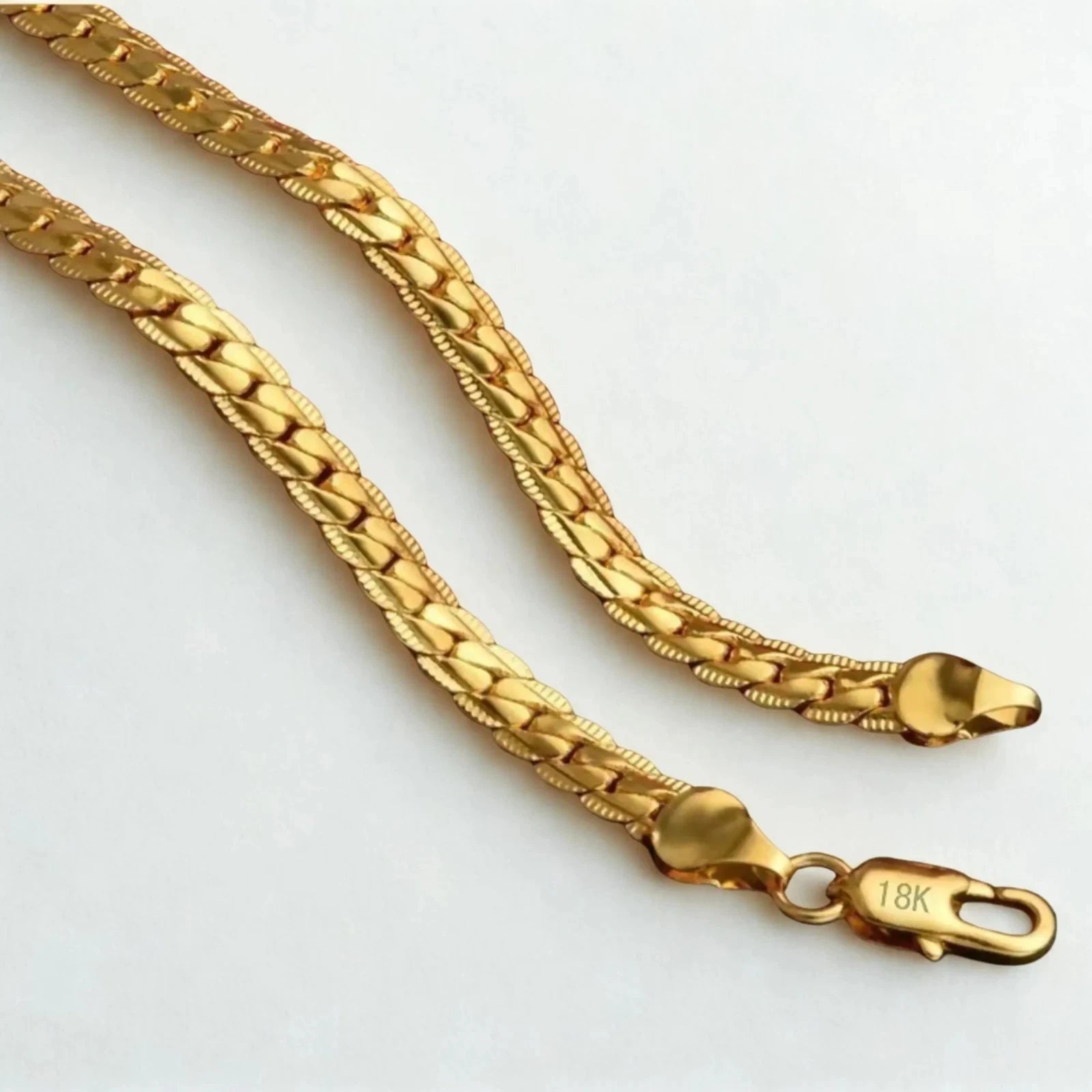 18K Gold Plated Snake Chain Necklace 40cm 5mm Wide Herringbone Chain Men Women