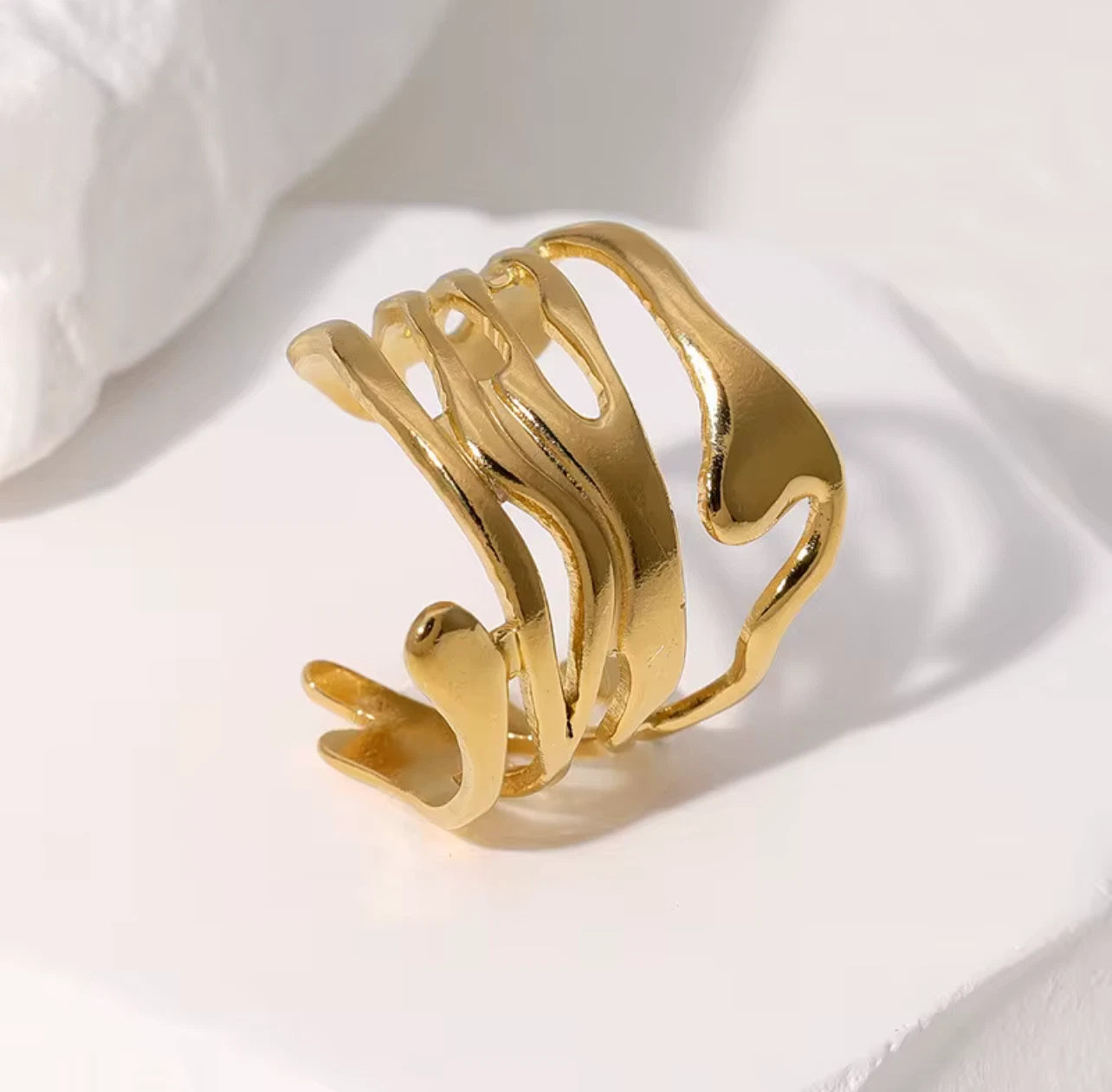 Bague Dorée Ondulée Réglable Bague Vague Or Bijou Minimaliste Femme Bague