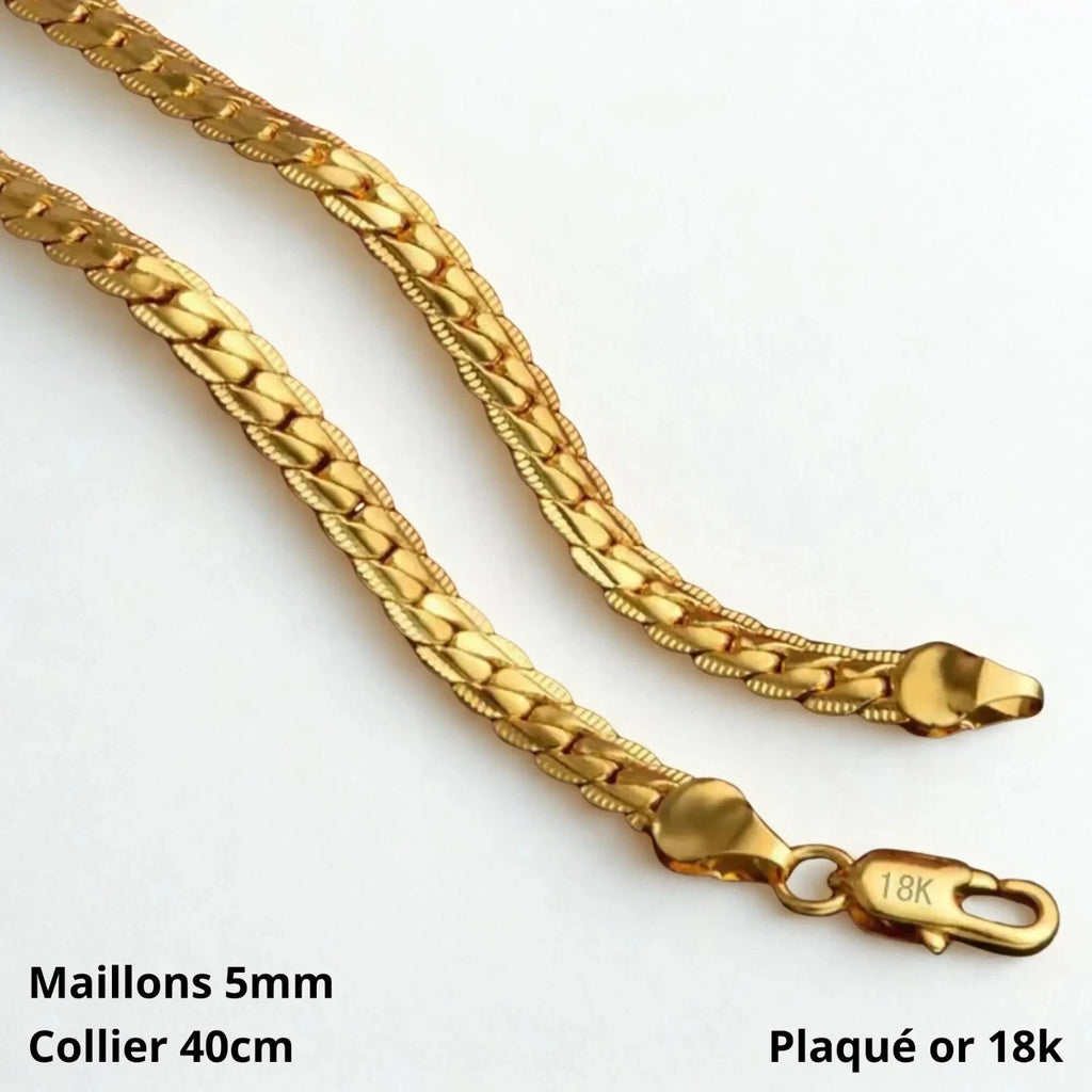 18K Gold Plated Snake Chain Necklace 40cm 5mm Wide Herringbone Chain Men Women