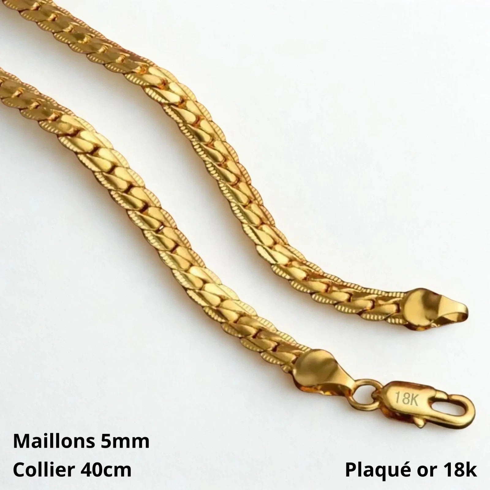 18K Gold Plated Snake Chain Necklace 40cm 5mm Wide Herringbone Chain Men Women