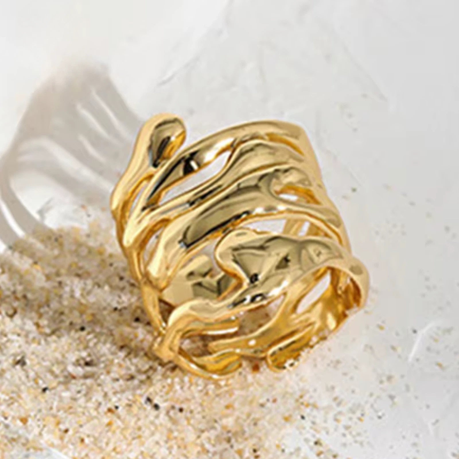 Bague Dorée Ondulée Réglable Bague Vague Or Bijou Minimaliste Femme Bague