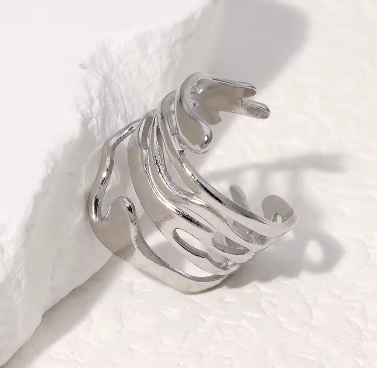 Bague Argentée Ondulée Réglable Bague Vague Or Bijou Minimaliste Femme Bague