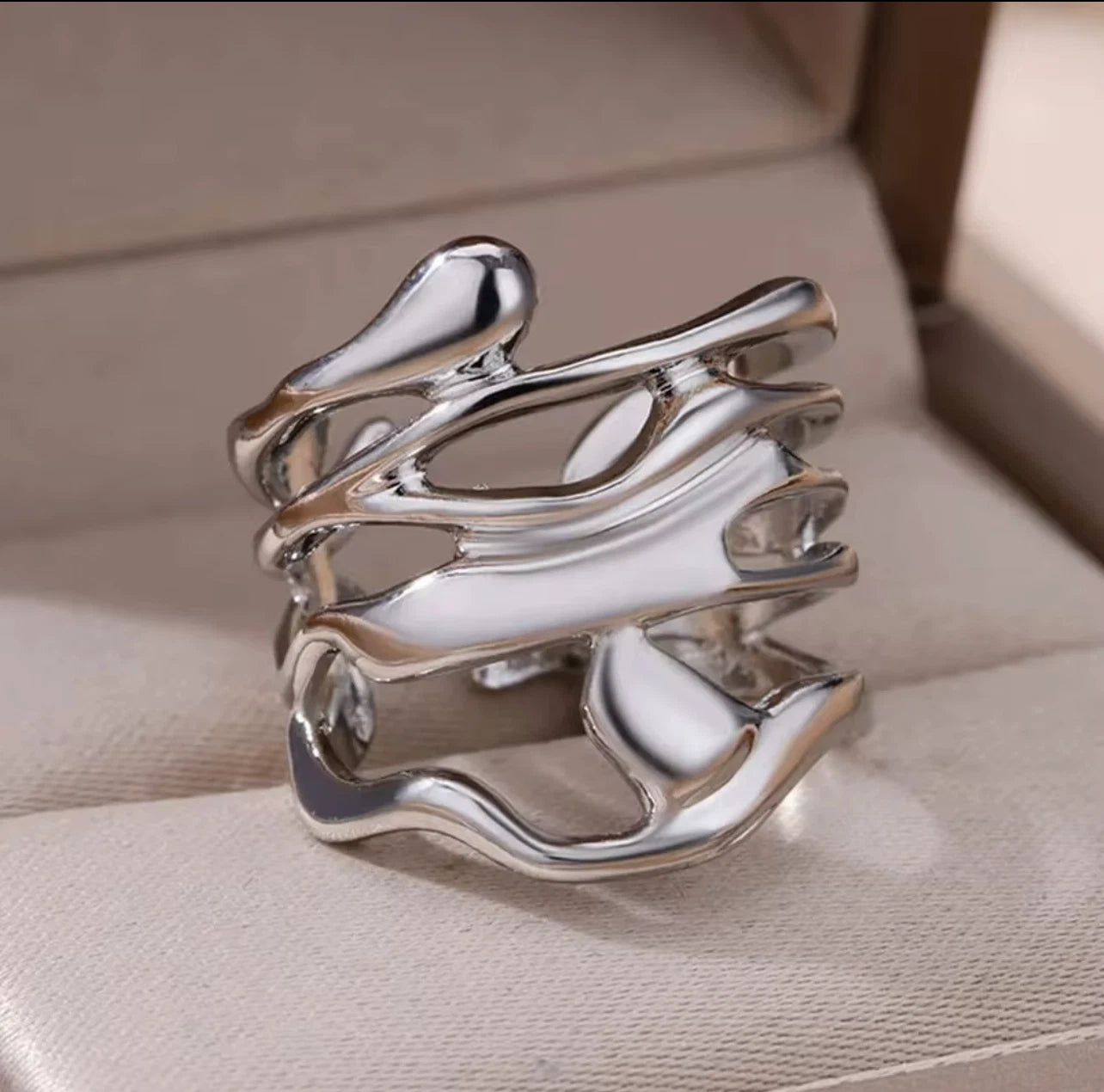 Bague Argentée Ondulée Réglable Bague Vague Or Bijou Minimaliste Femme Bague