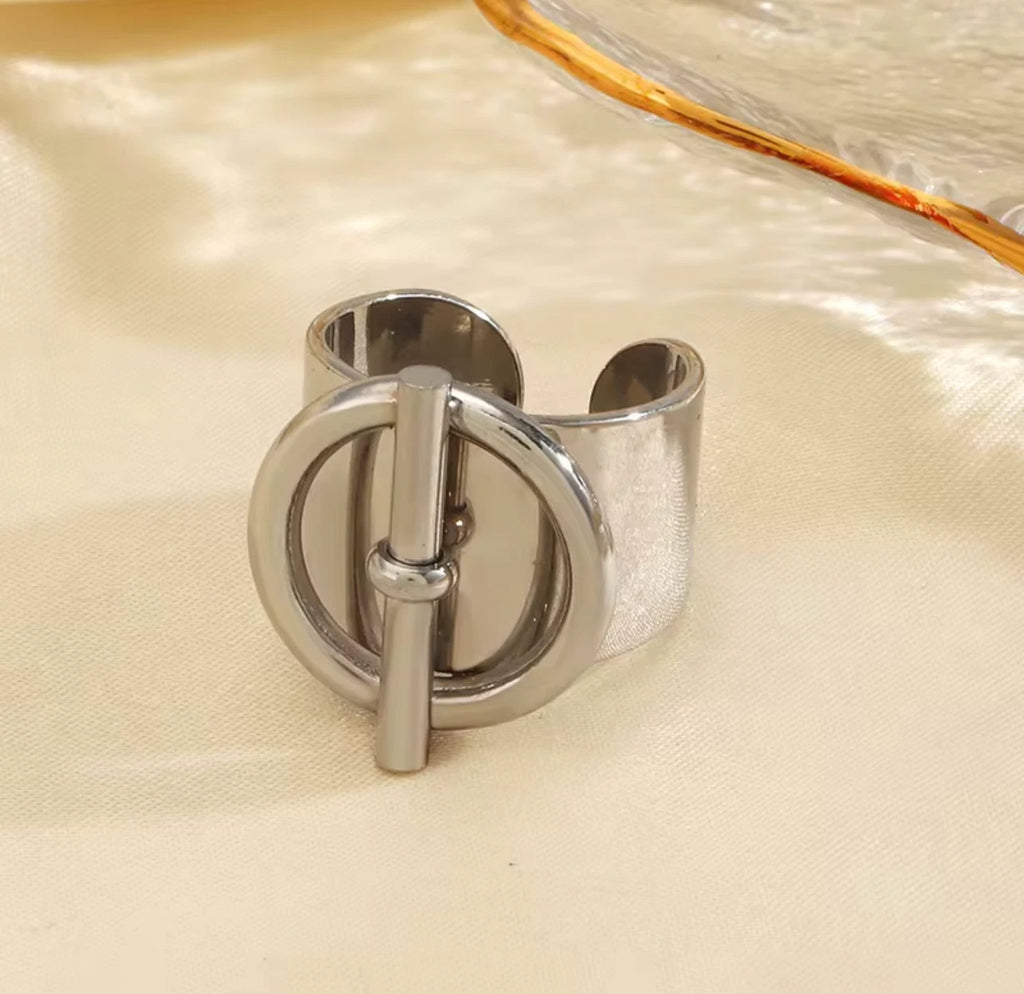 Bague Argentée , Bague Large Acier inoxydable Moderne ajustable