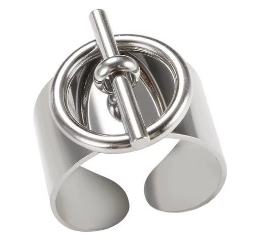 Bague Argentée , Bague Large Acier inoxydable Moderne ajustable