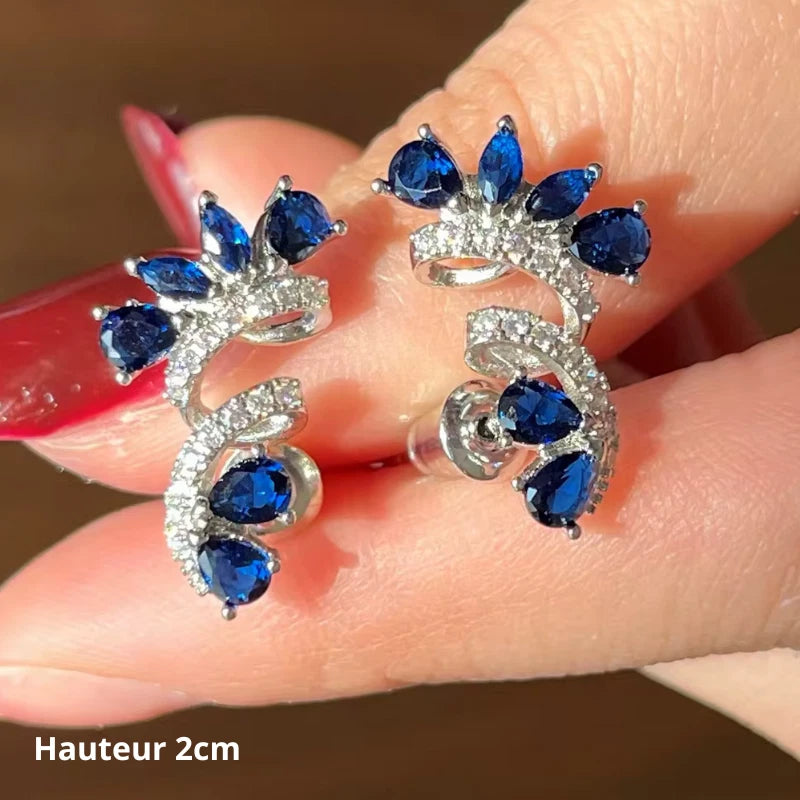 Boucles d’oreilles créoles en argent avec pierres bleues style saphir