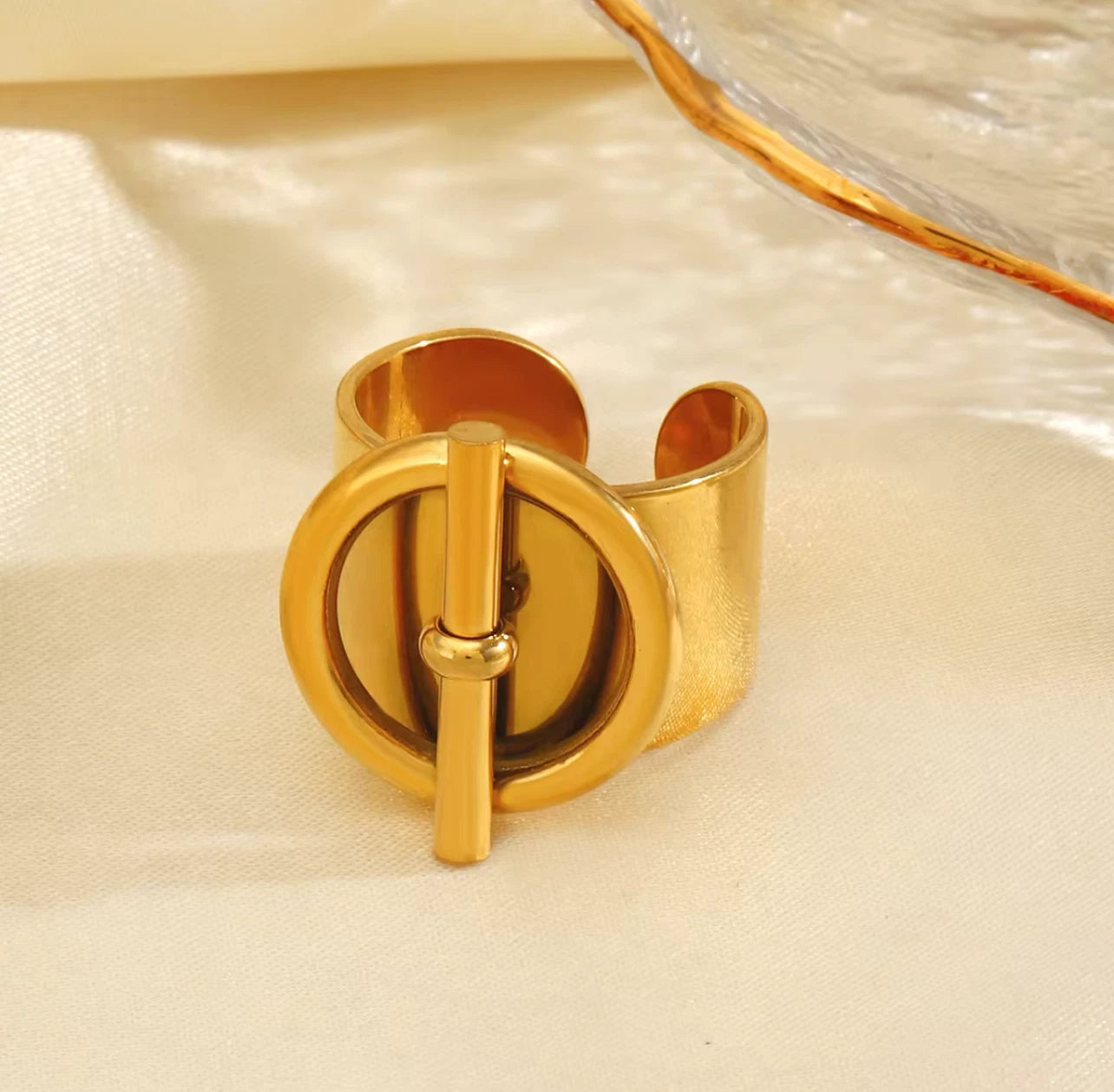 Bague Dorée , Bague Large Acier inoxydable Moderne ajustable