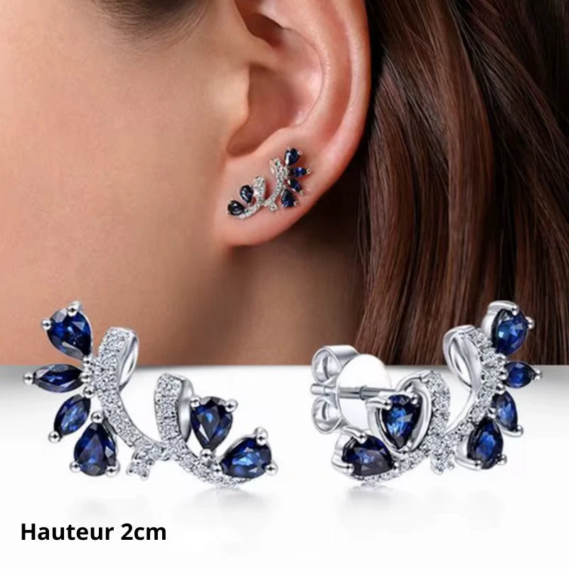 Boucles d’oreilles créoles en argent avec pierres bleues style saphir
