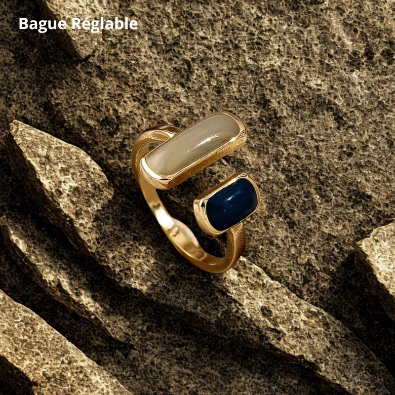 Bague réglable en pierre naturelle – Anneau ouvert doré femme, bijou élégant