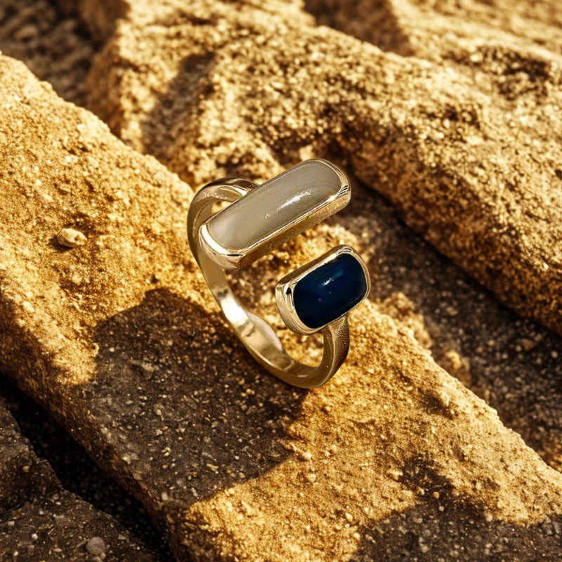 Bague réglable en pierre naturelle – Anneau ouvert doré femme, bijou élégant