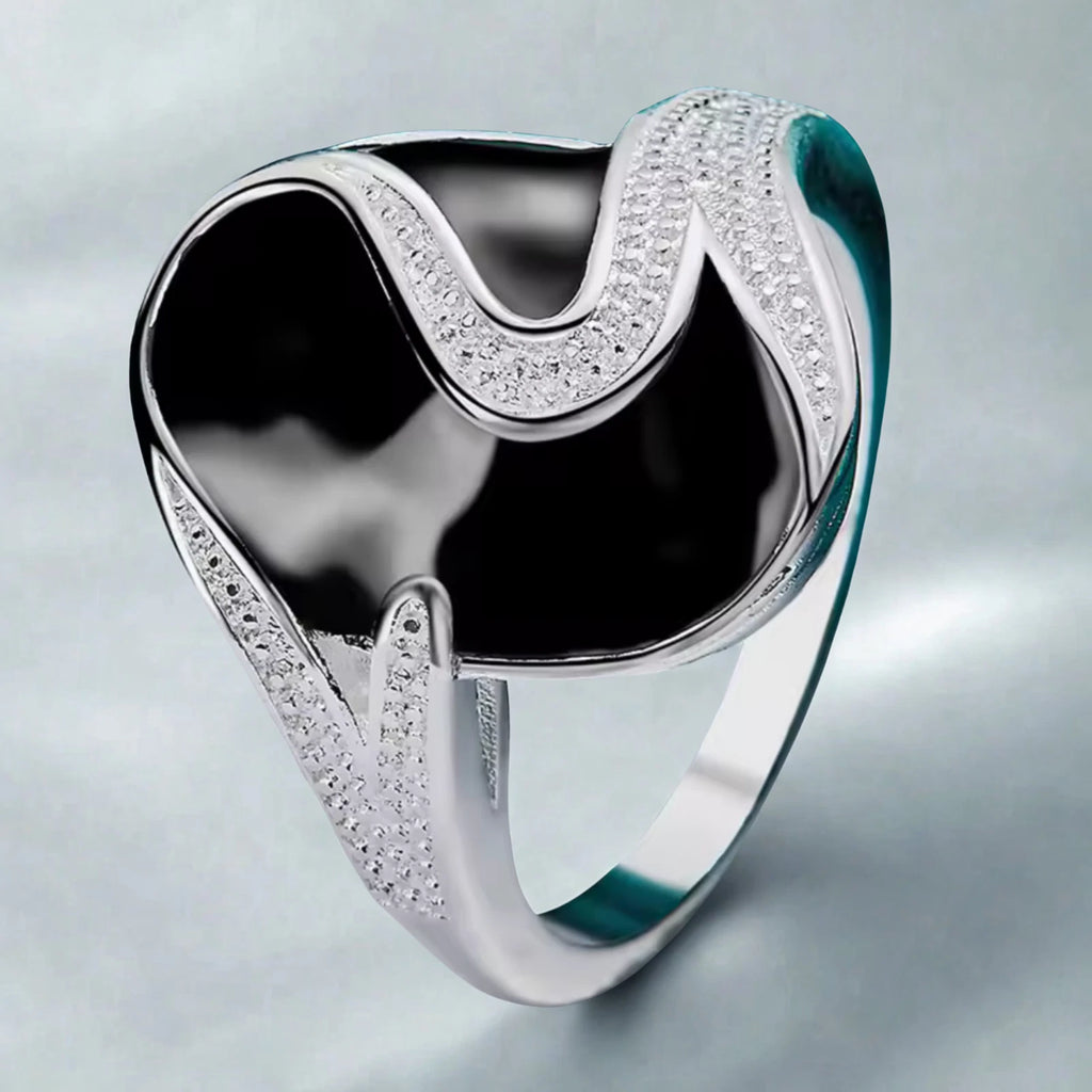 Bague acier inoxydable Pierre onyx  Bague Design Moderne Pavé Zircon