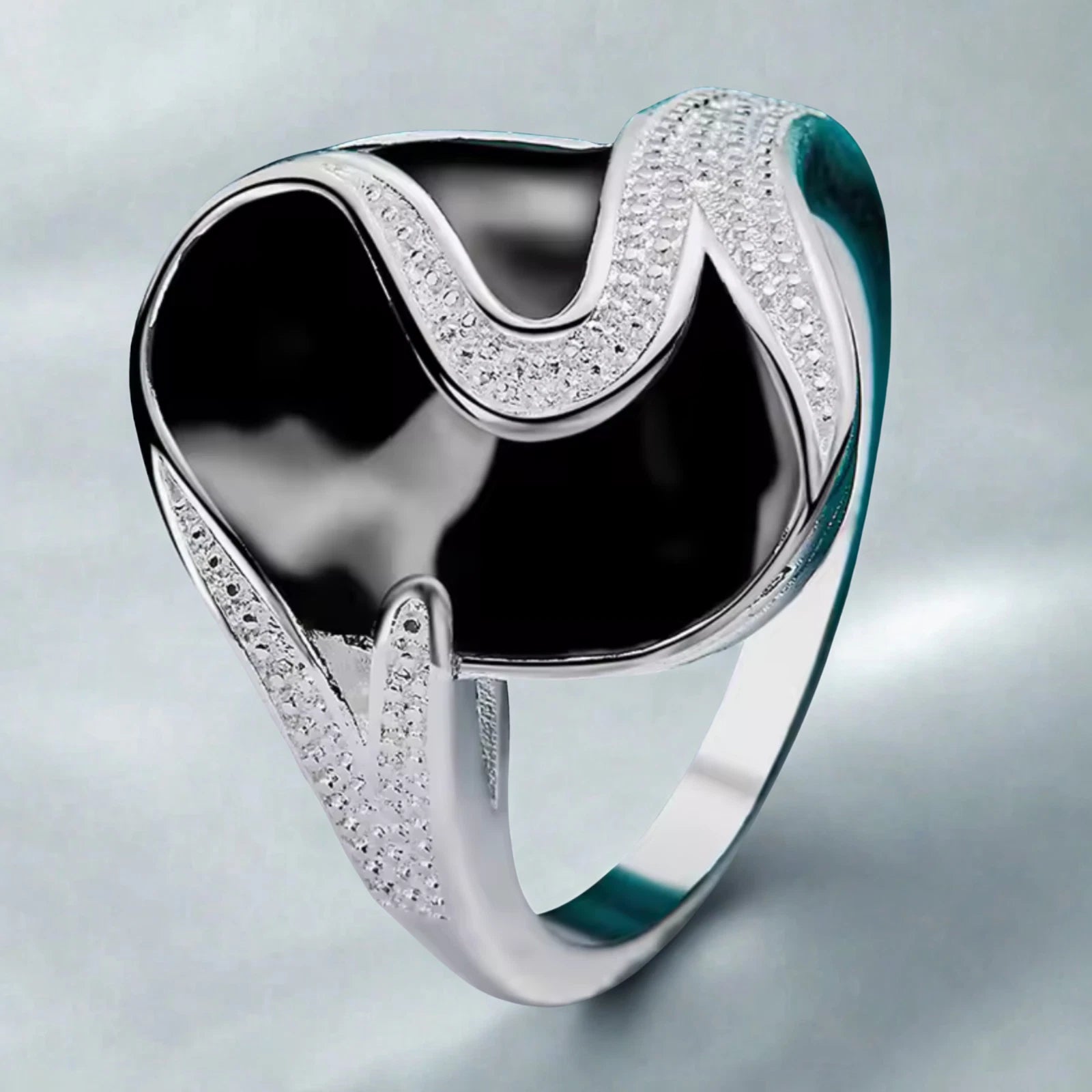 Bague acier inoxydable Pierre onyx  Bague Design Moderne Pavé Zircon