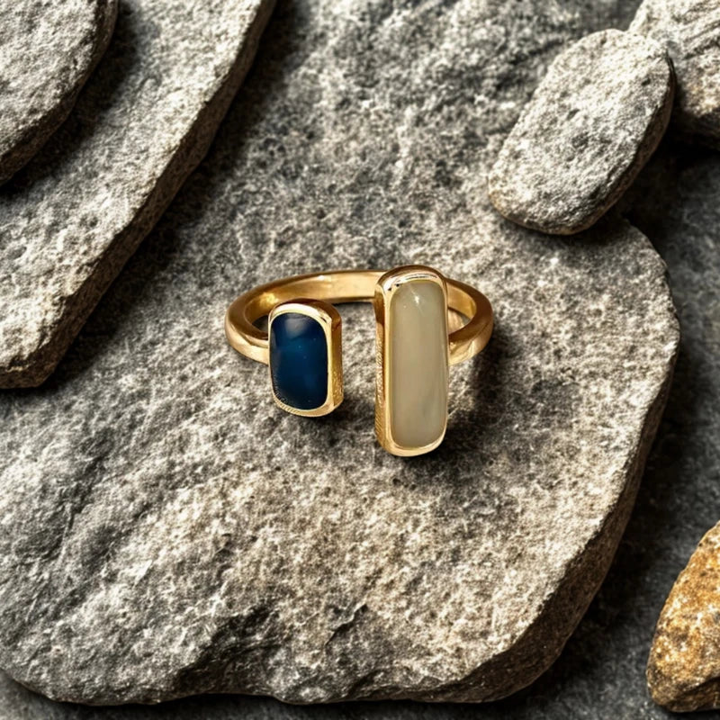 Bague réglable en pierre naturelle – Anneau ouvert doré femme, bijou élégant