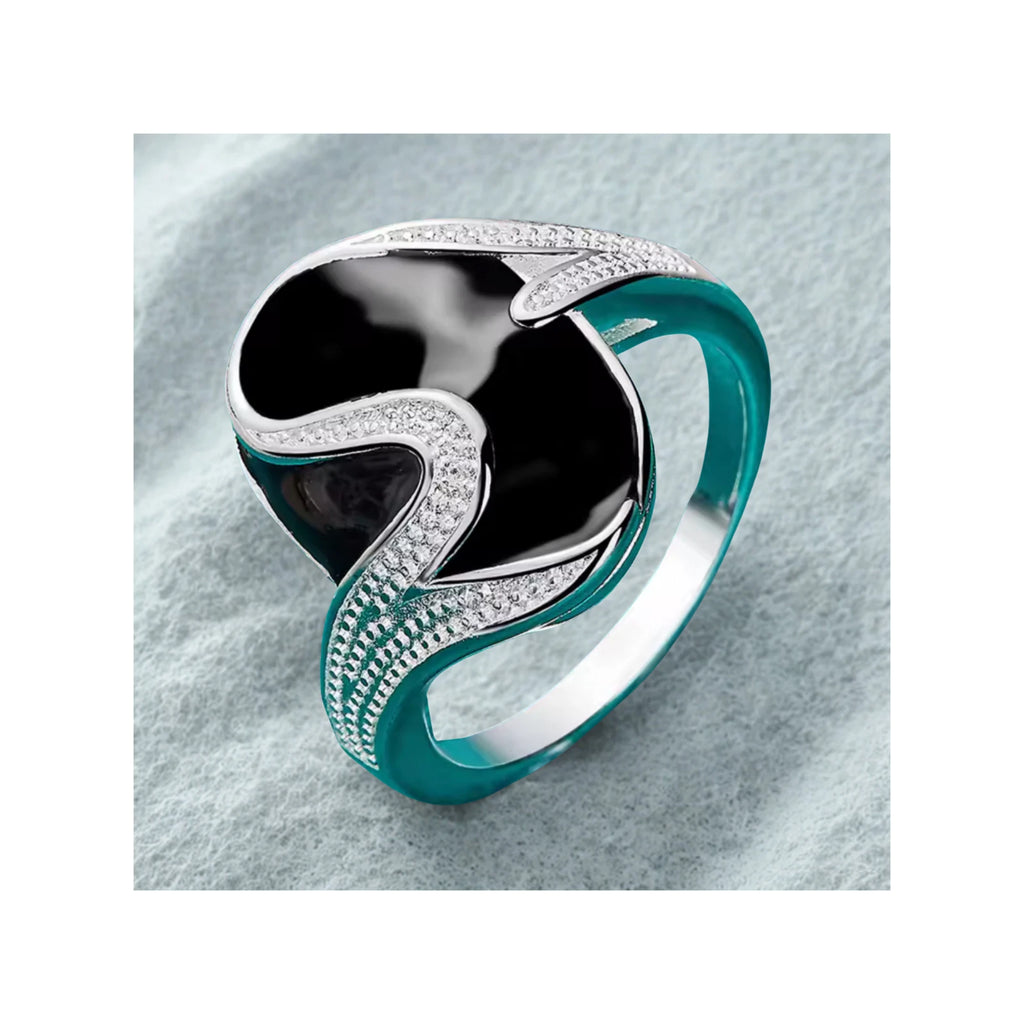 Bague acier inoxydable Pierre onyx  Bague Design Moderne Pavé Zircon