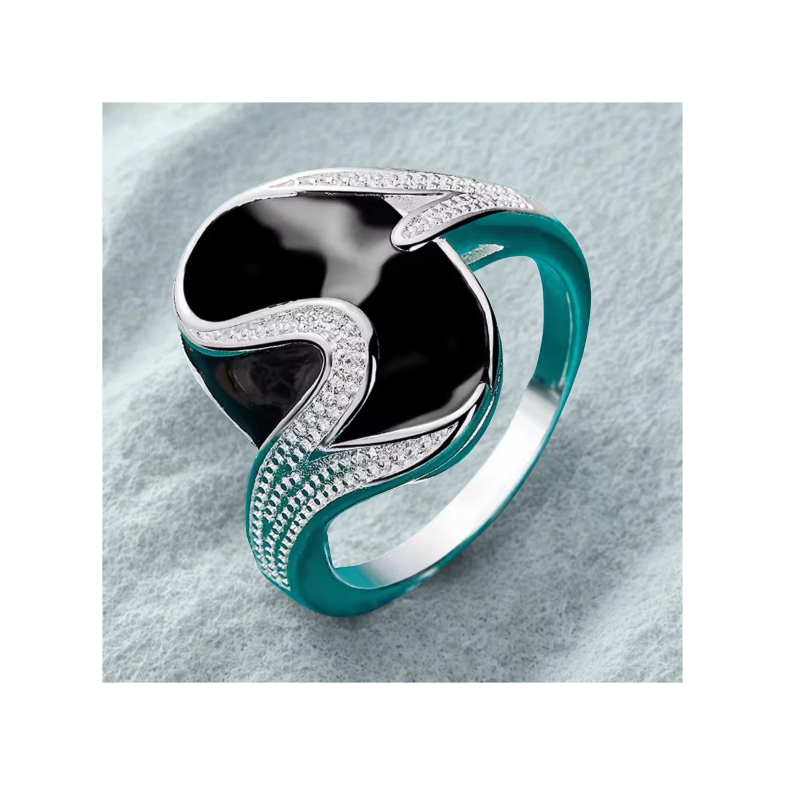 Bague acier inoxydable Pierre onyx  Bague Design Moderne Pavé Zircon