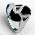 Bague acier inoxydable Pierre onyx  Bague Design Moderne Pavé Zircon