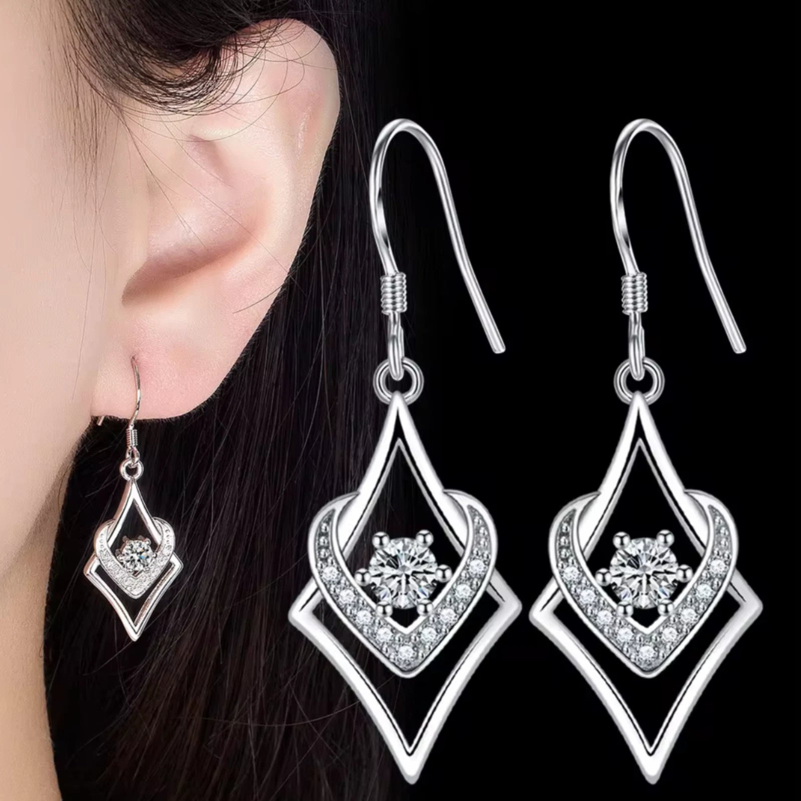 Boucles d’oreilles pendantes en zircon  design géométrique